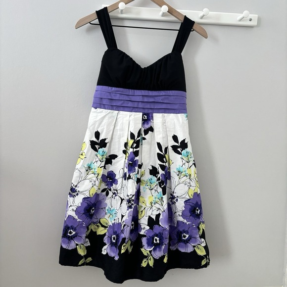 A Beyer Dresses & Skirts - Y2K A Beyer Babydoll Dress 7 Black Purple Fit Flare Tie Back Whimsy Retro Fairy